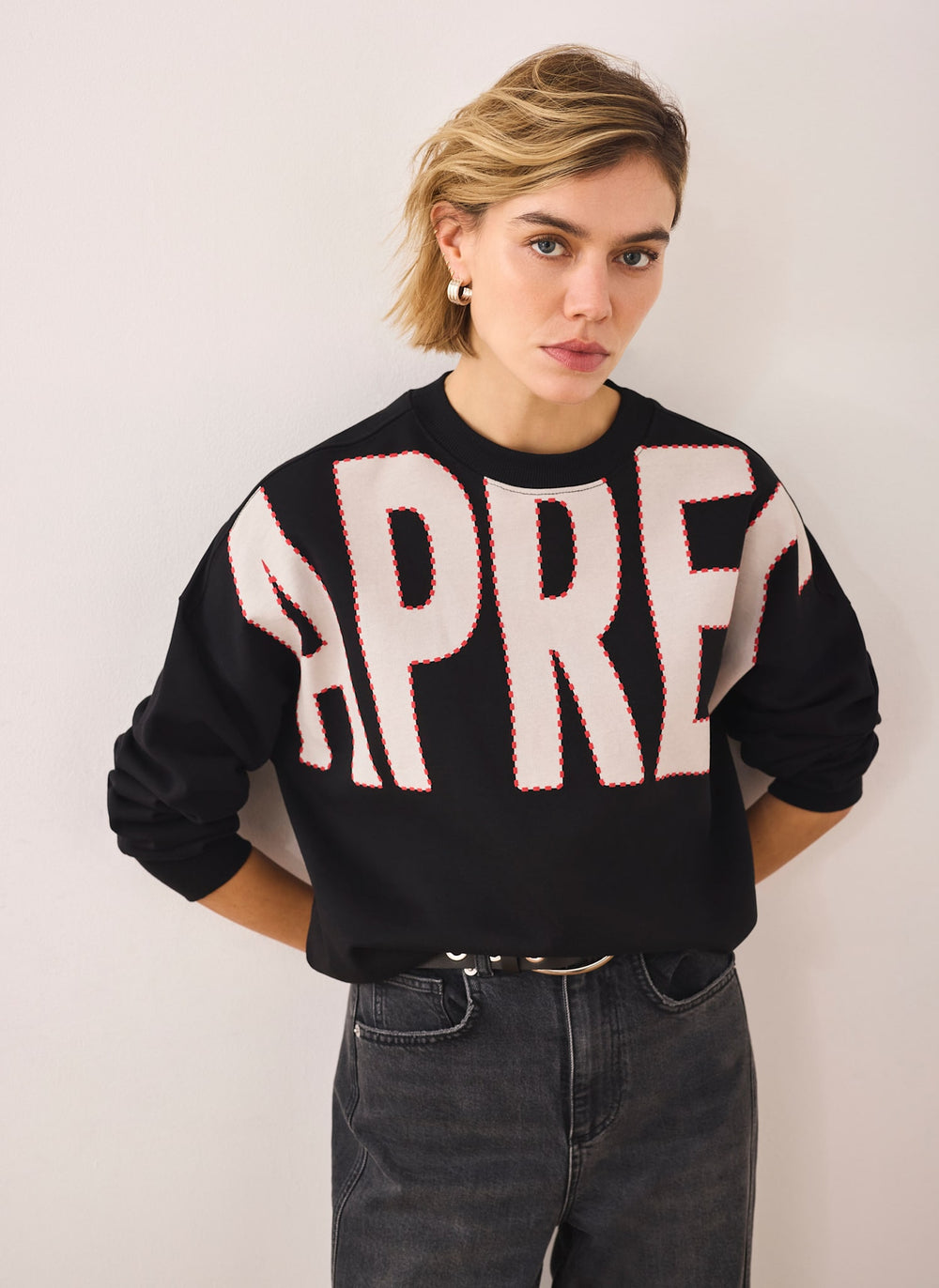 Black Cotton Blend Graphic Apres Sweatshirt