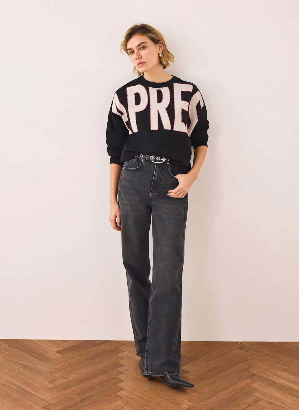 Black Cotton Blend Graphic Apres Sweatshirt