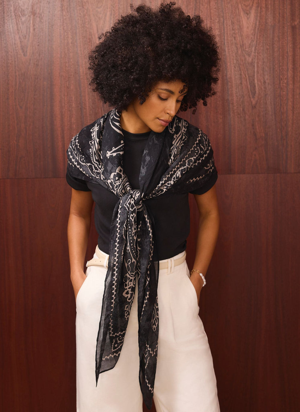 Black Bandana Print Scarf