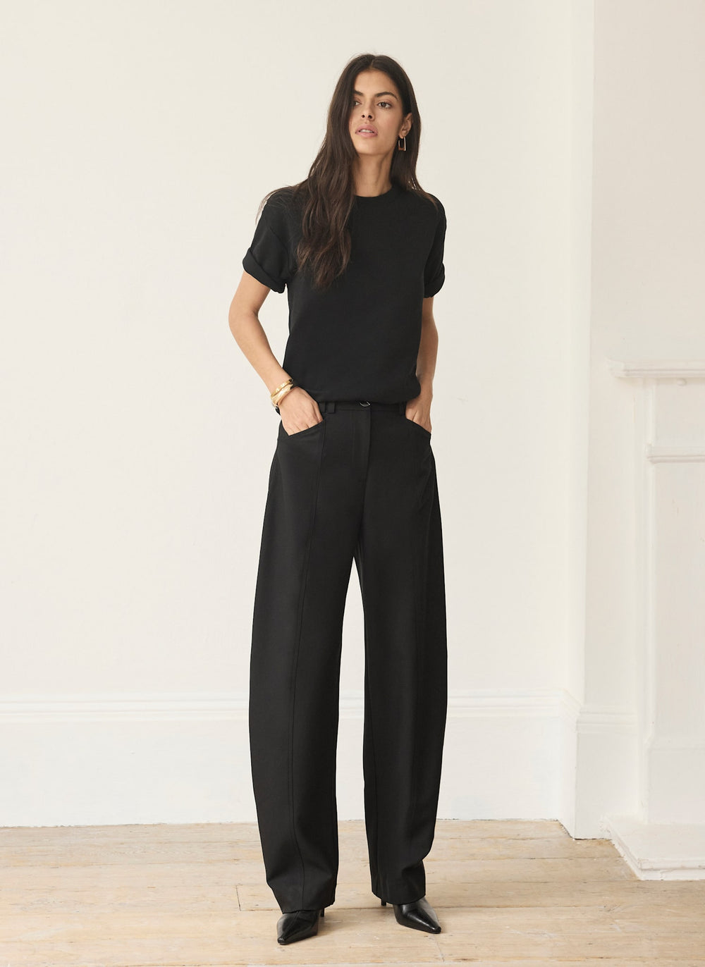 Black Tailored Barrel Leg Trousers