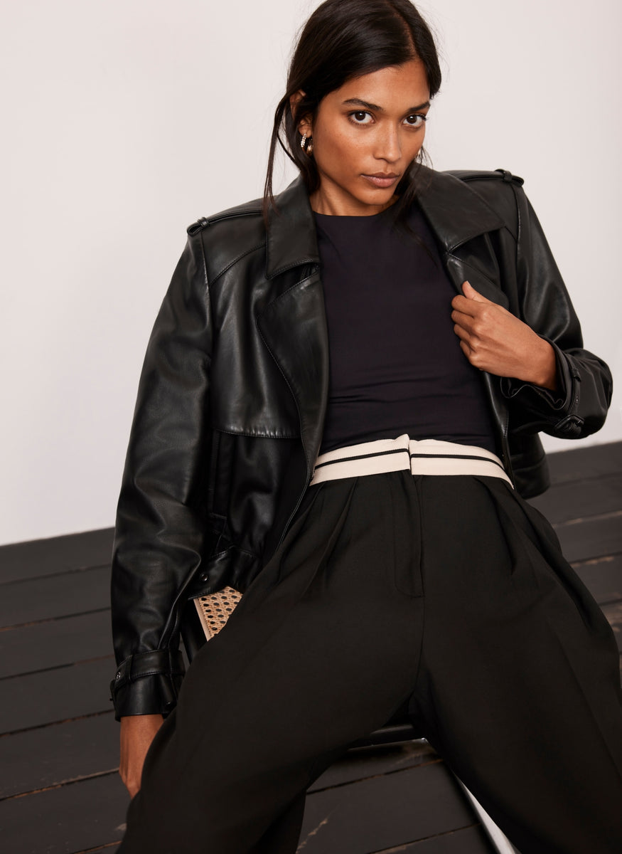 Black Belted Leather Jacket – Mint Velvet