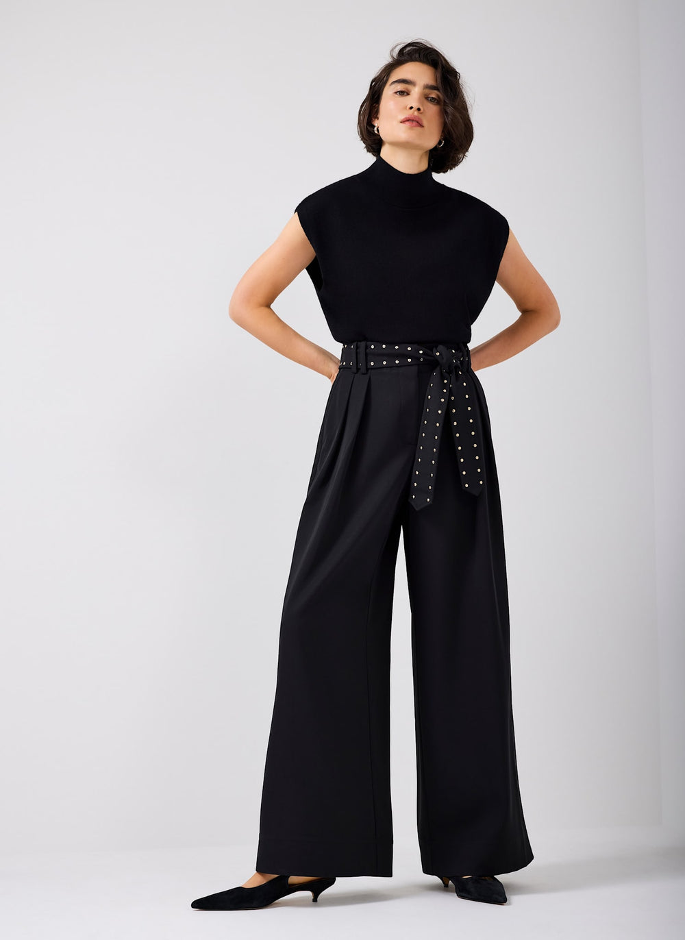 Black Belted Wide Trousers