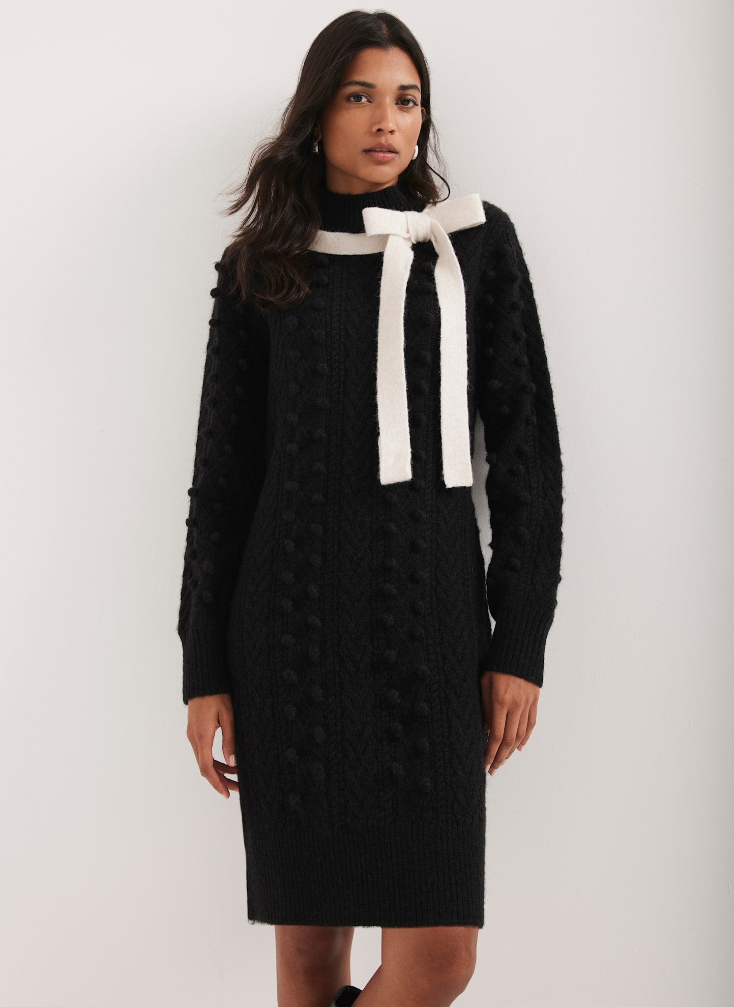 Black Bow Detail Cable Knit Mini Dress – Mint Velvet