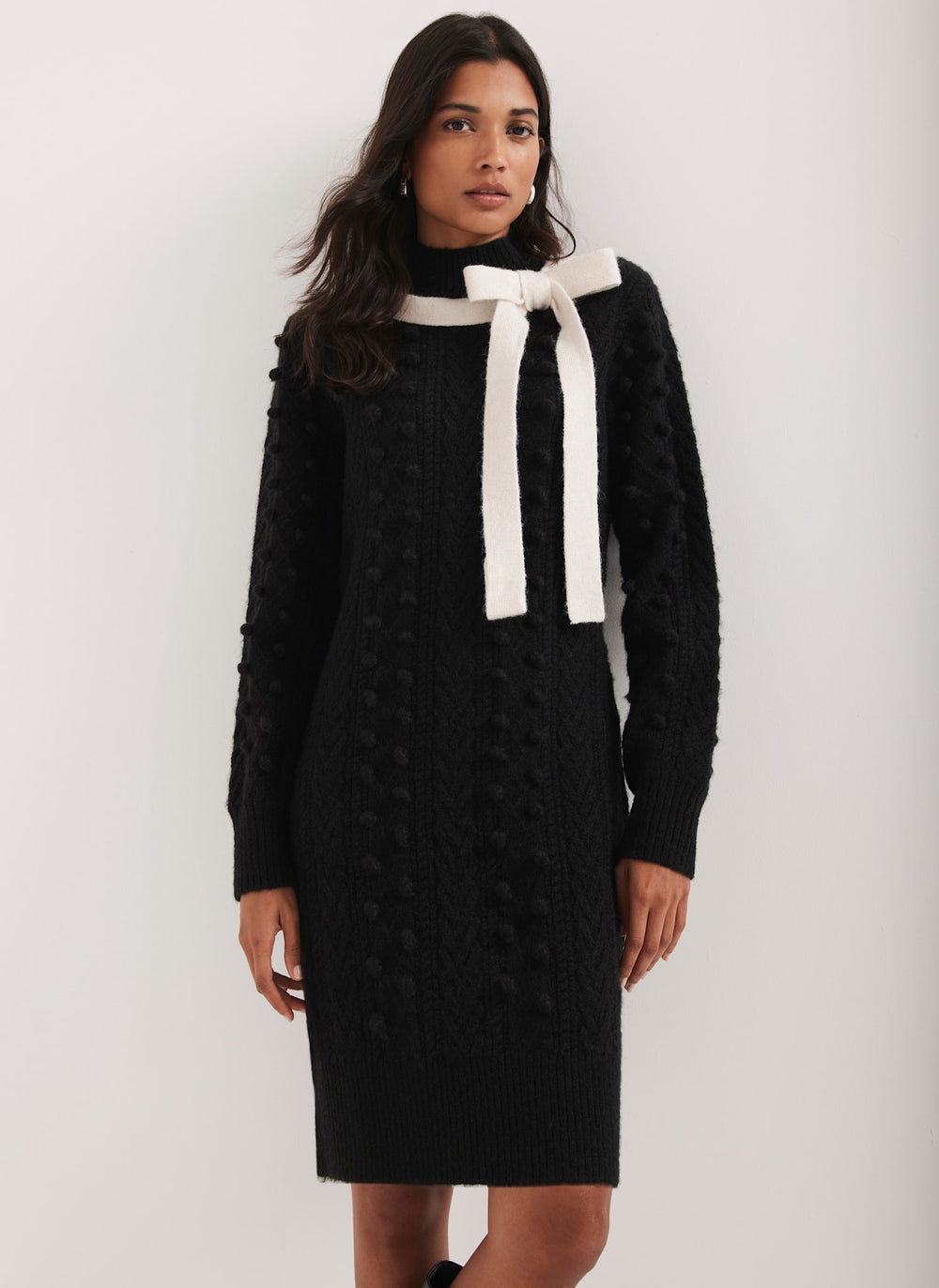 Black Bow Detail Cable Knit Mini Dress Mint Velvet Black Bow Detail Cable Knit Mini Dress Mint Velvet