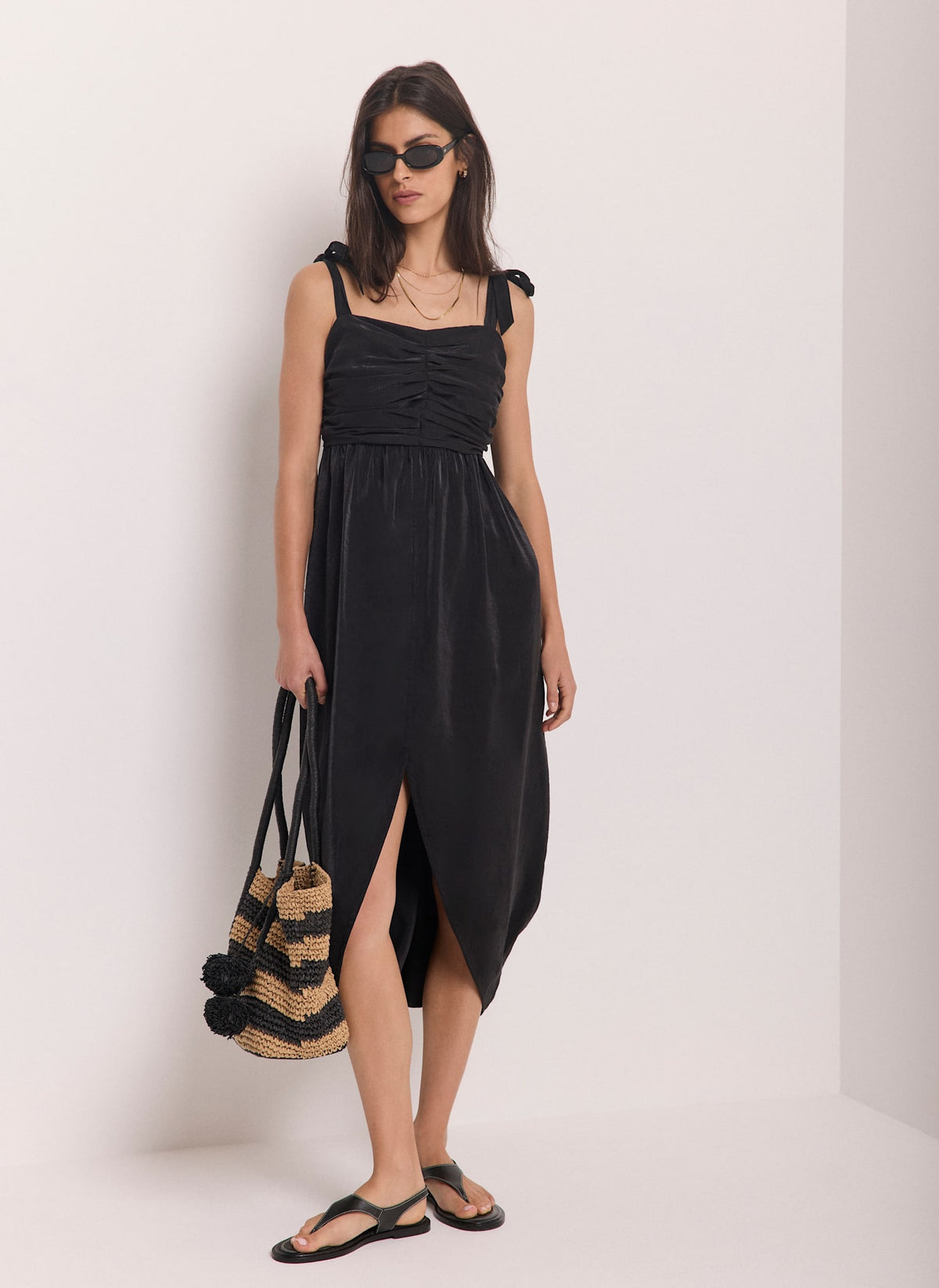 Mint Velvet Black Tulip Wrap Midi Dress | Size 8 | Black | Sleeveless