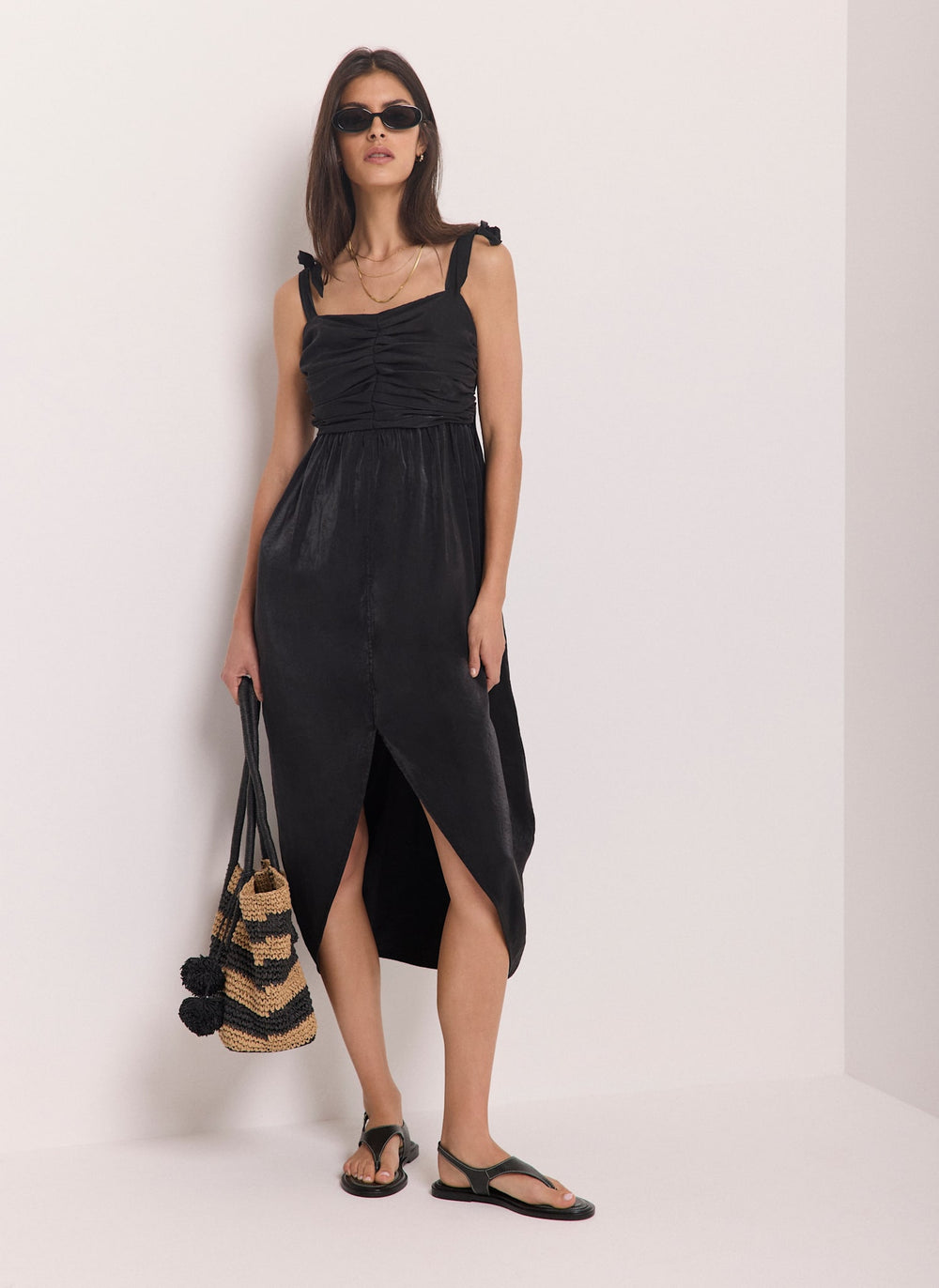 Black Tulip Wrap Midi Dress