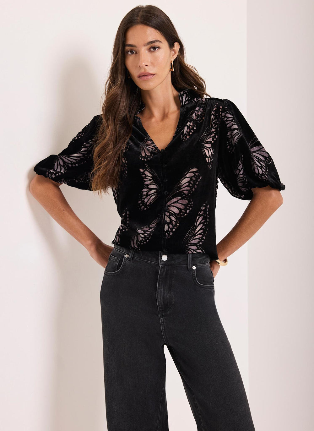 Black Velvet Butterfly Detail Top