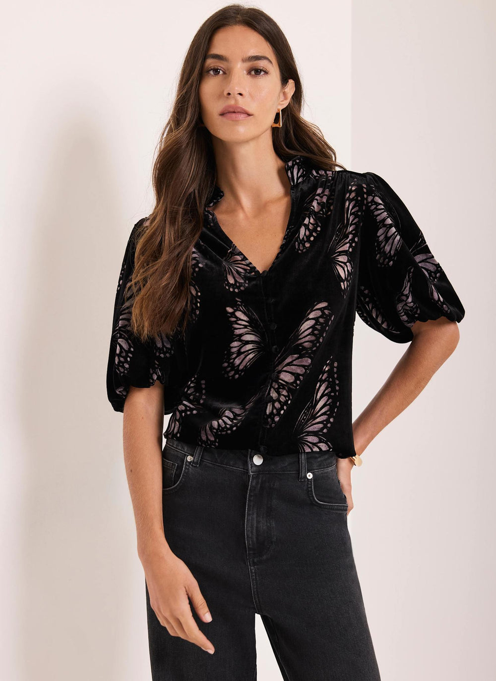 Black Velvet Butterfly Detail Top