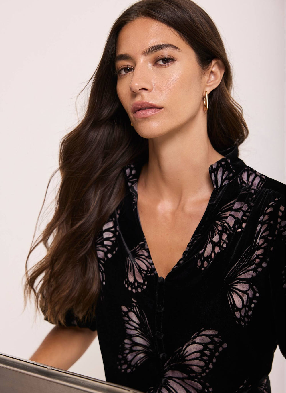 Black Velvet Butterfly Detail Top