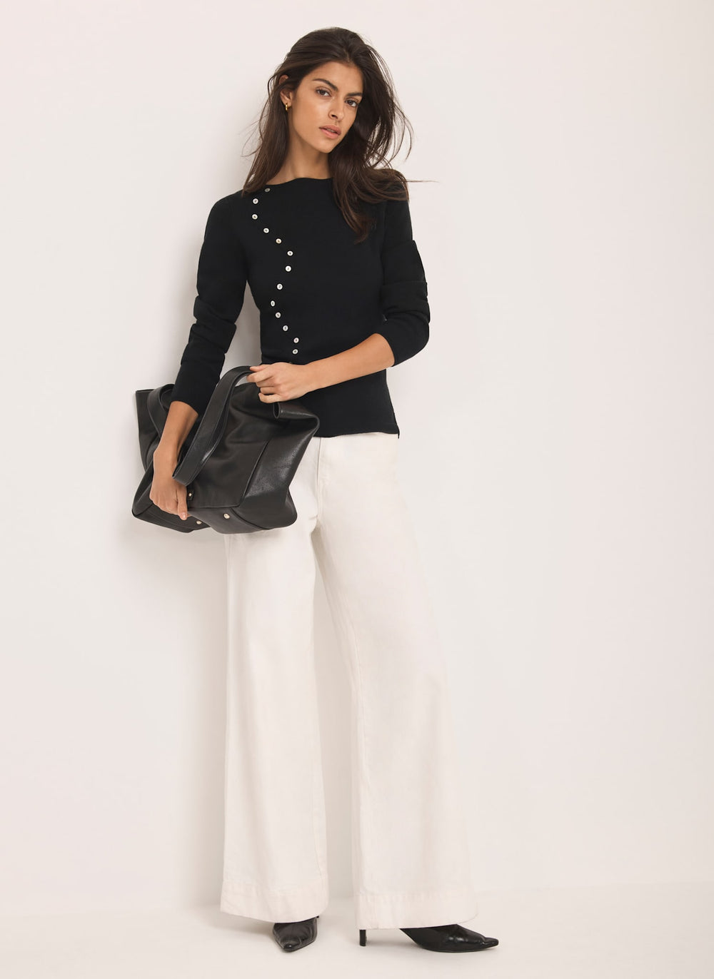 Black Button Detail Knit Top