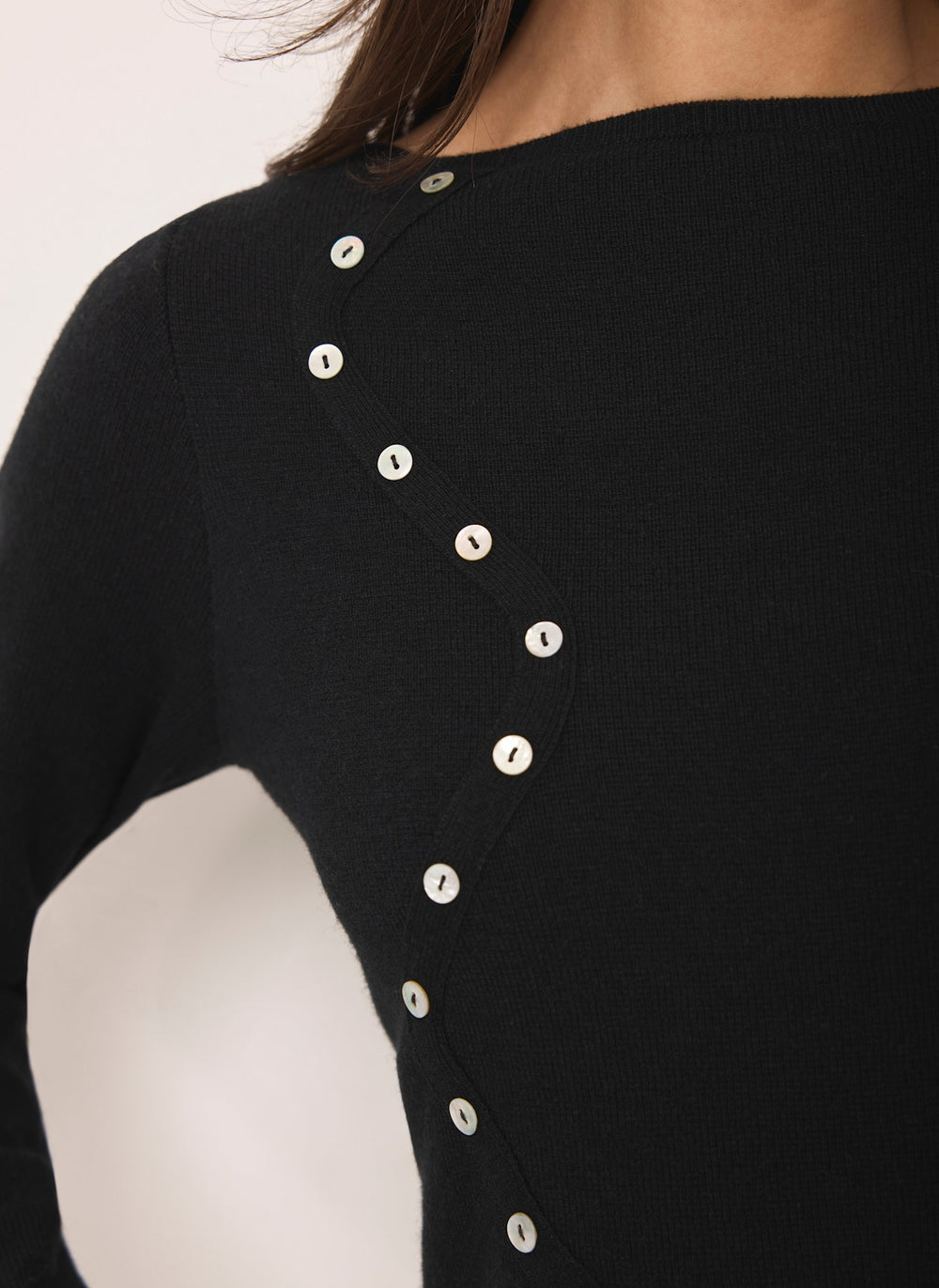 Black Button Detail Knit Top