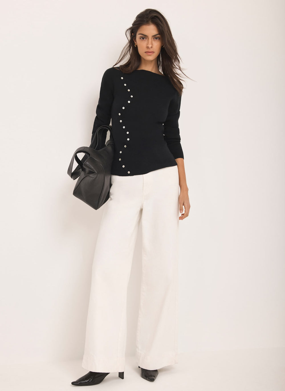 Black Button Detail Knit Top