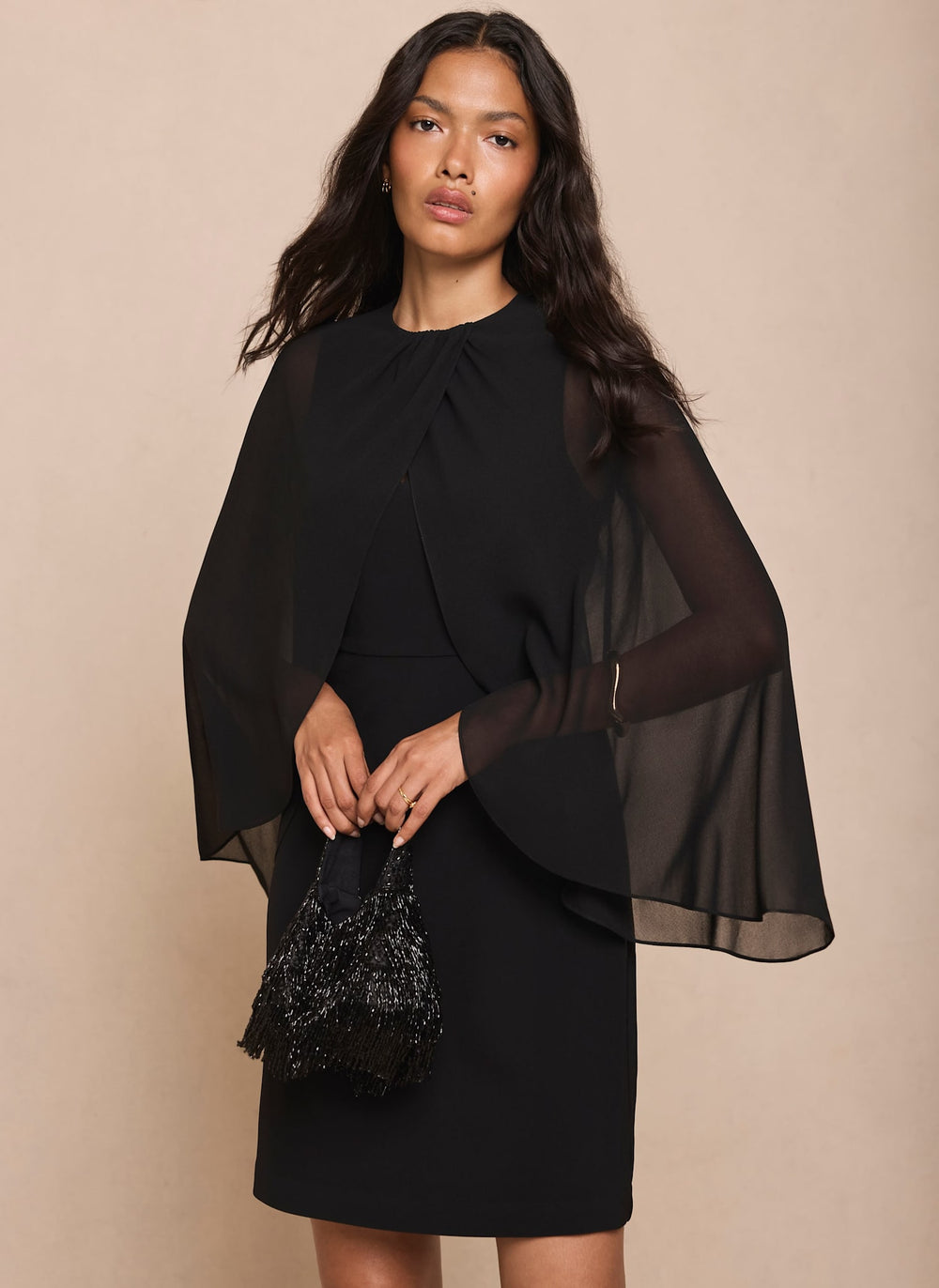 Black Cape Sleeve Mini Dress