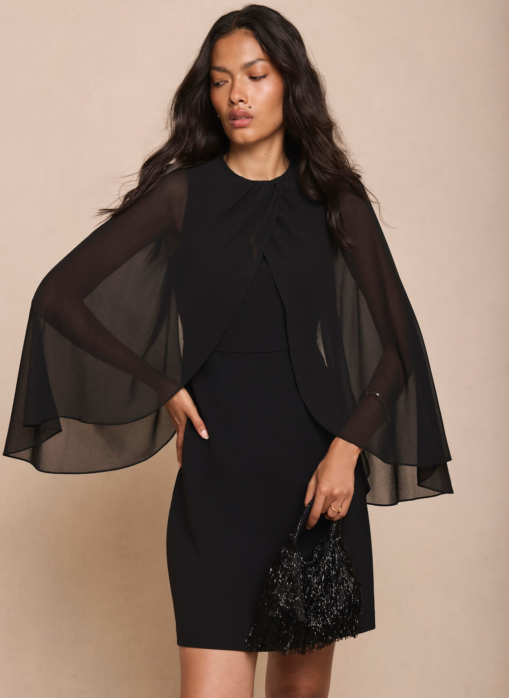Black Cape Sleeve Mini Dress