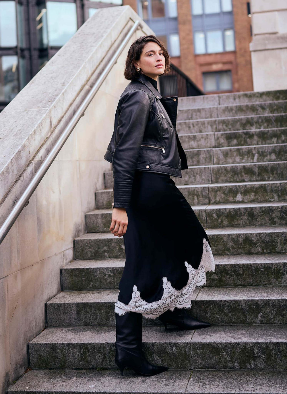Black Leather Biker Jacket  Mint Velvet