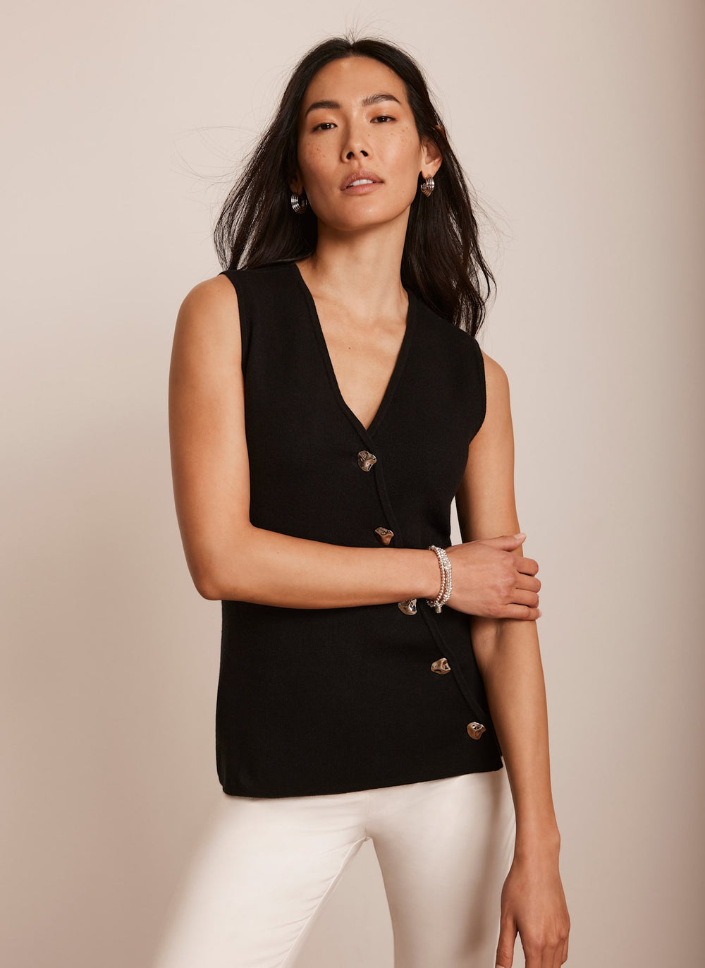 Black Asymmetric Knit Waistcoat