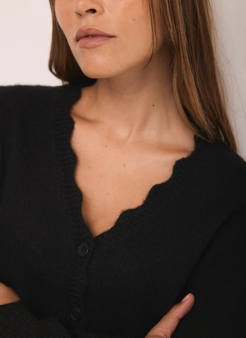 Black Scallop Trim Cardigan