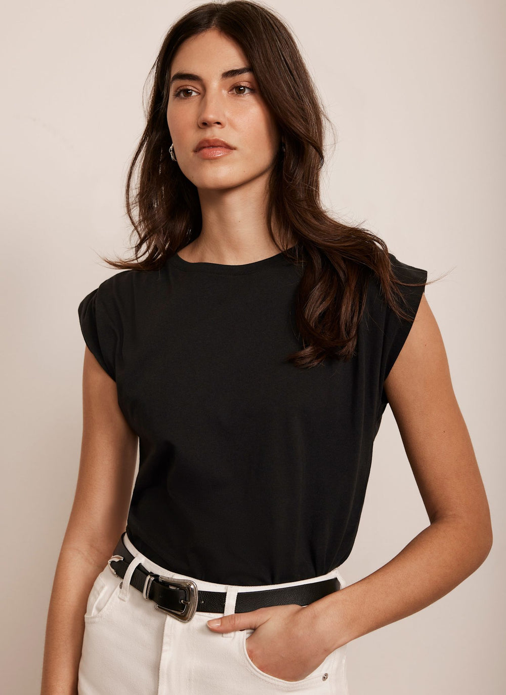 Black Cotton Extended Shoulder T-Shirt
