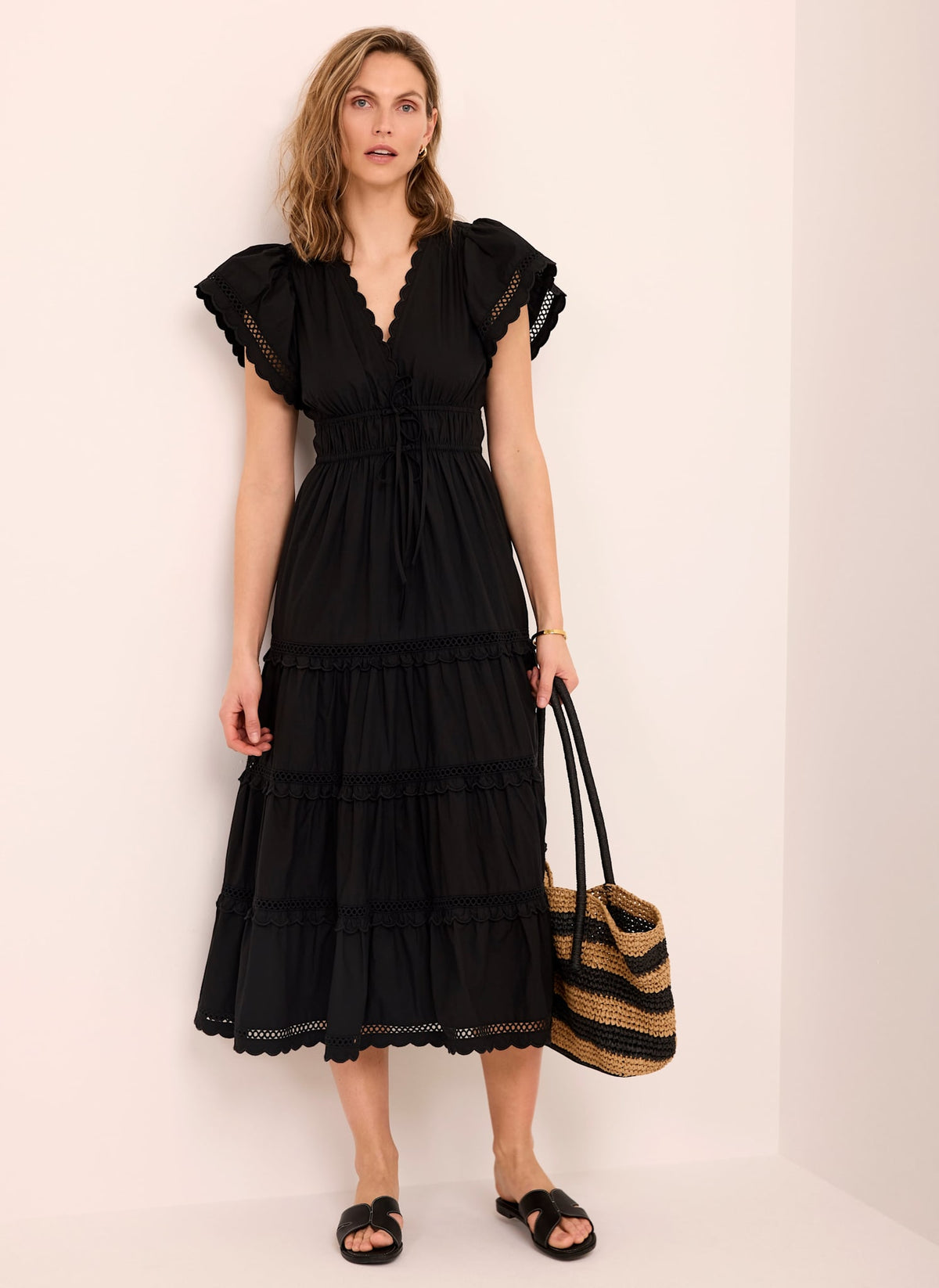 Black Cotton Ruffle Midi Dress Mint Velvet Black Cotton Ruffle Midi Dress Mint Velvet