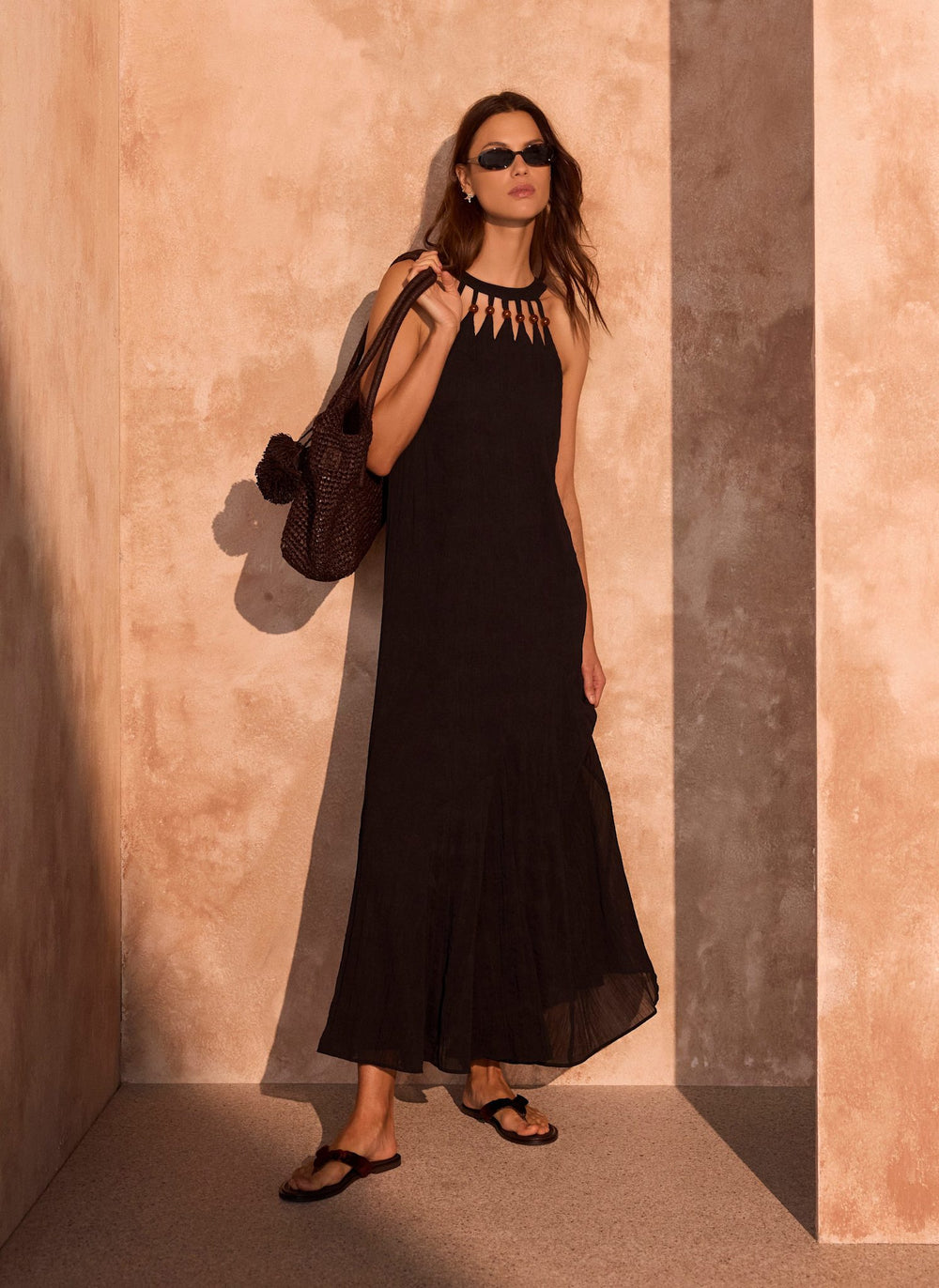 Black Beaded Halter Maxi Dress
