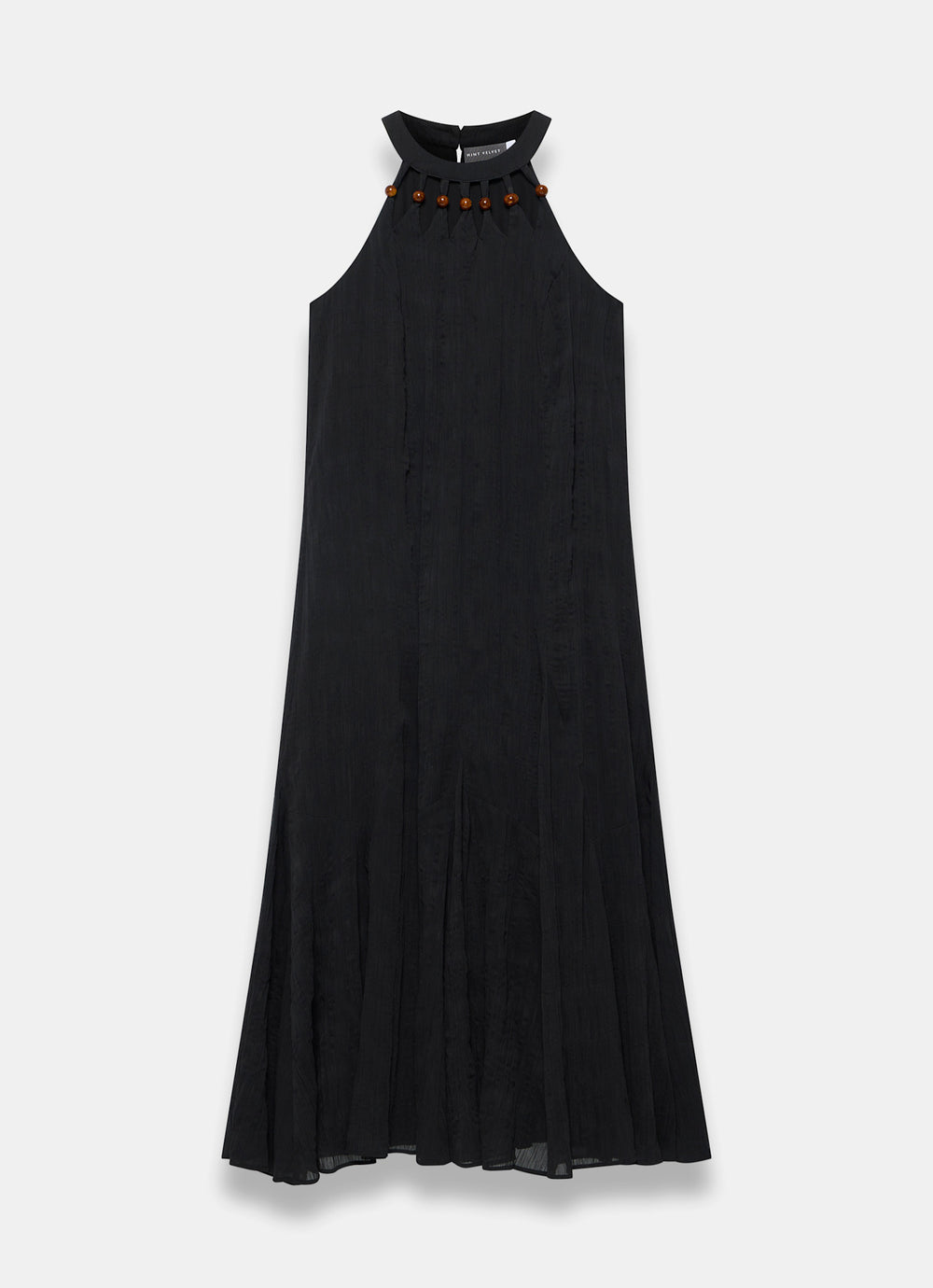 Mint Velvet Black Beaded Halter Maxi Dress | Size M | Black | Sleeveless | Halter Neck