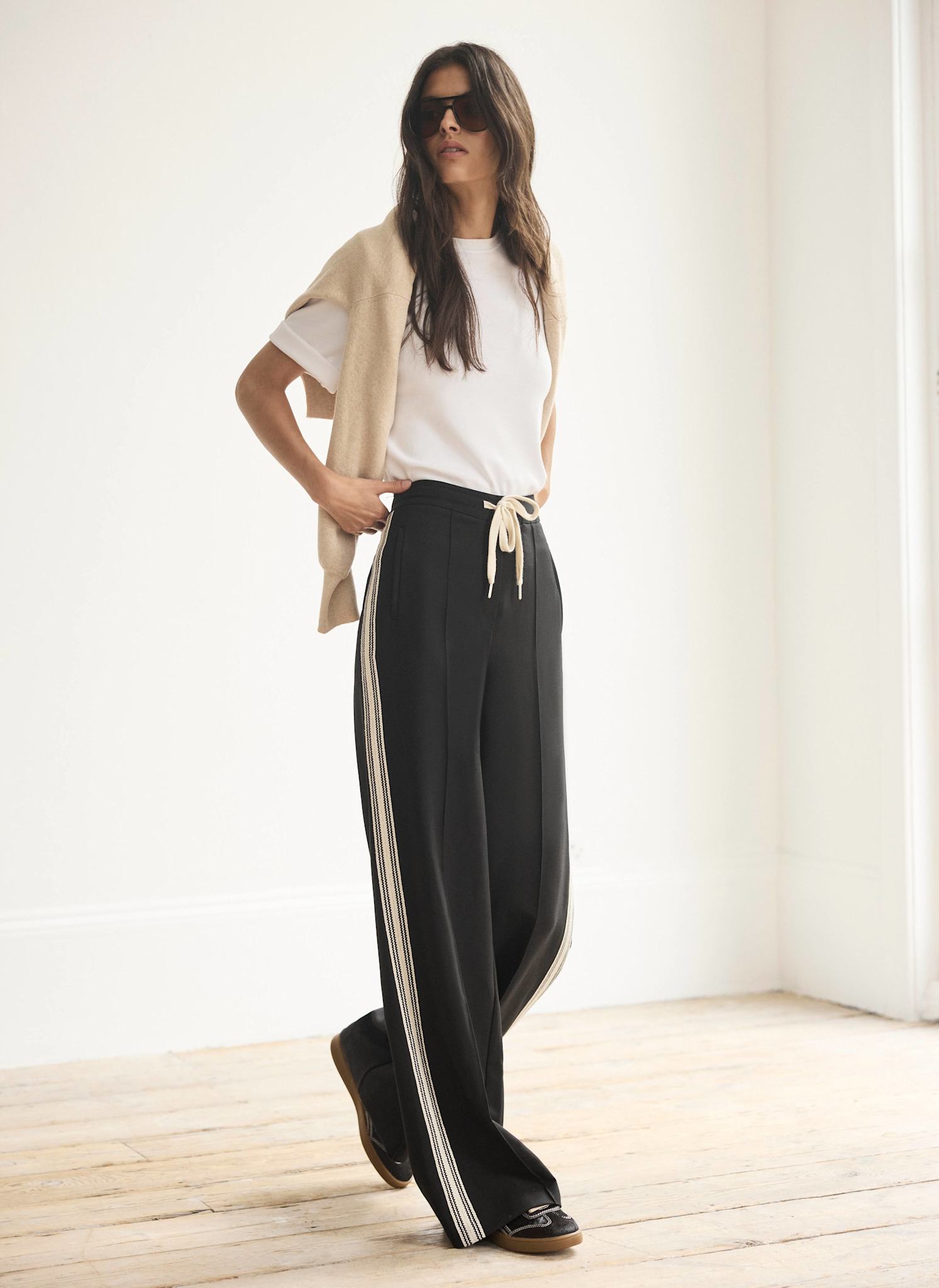Black Crochet Side Stripe Wide Leg Trousers – Mint Velvet