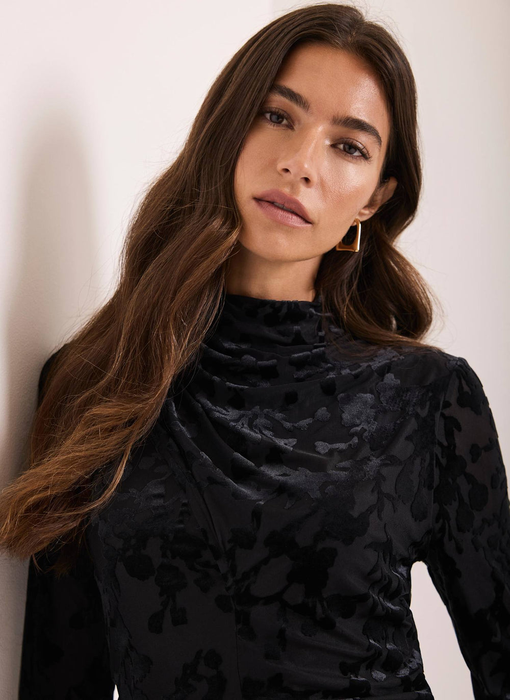 Black Floral Mesh Devore Top