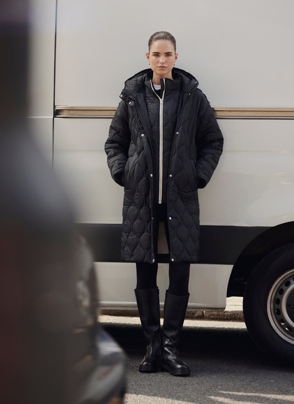 Black Double Layer Quilted Coat