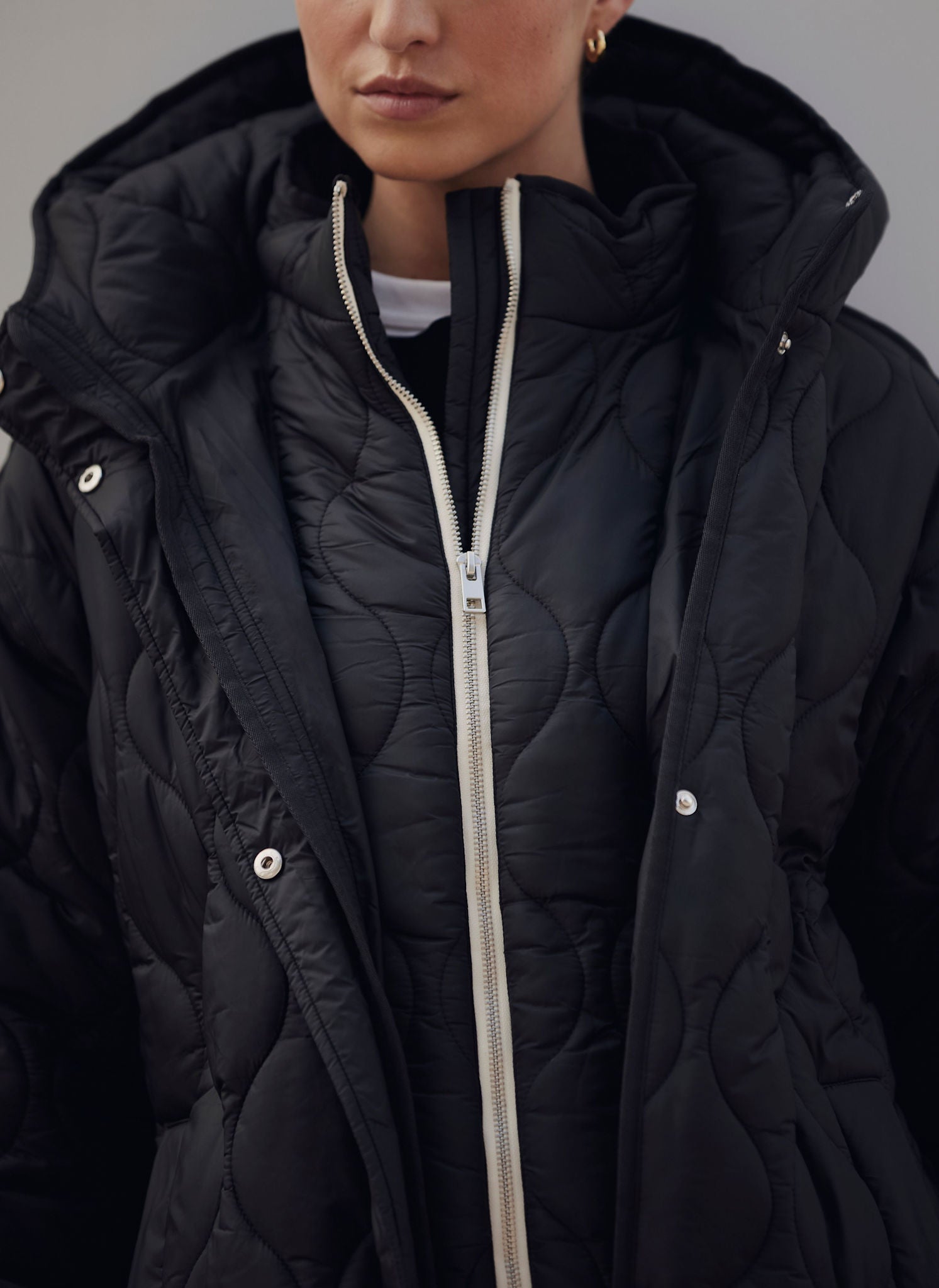 Black Double Layer Quilted Coat – Mint Velvet