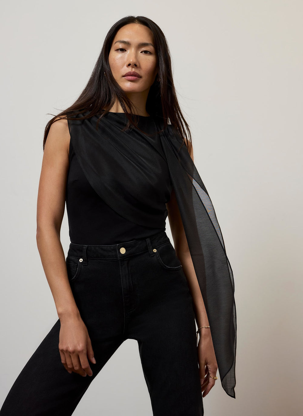 Black Draped Asymmetric Top