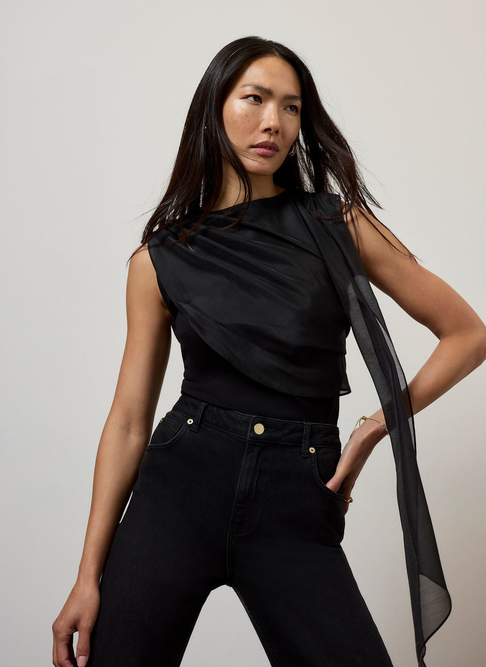 Black Draped Asymmetric Top