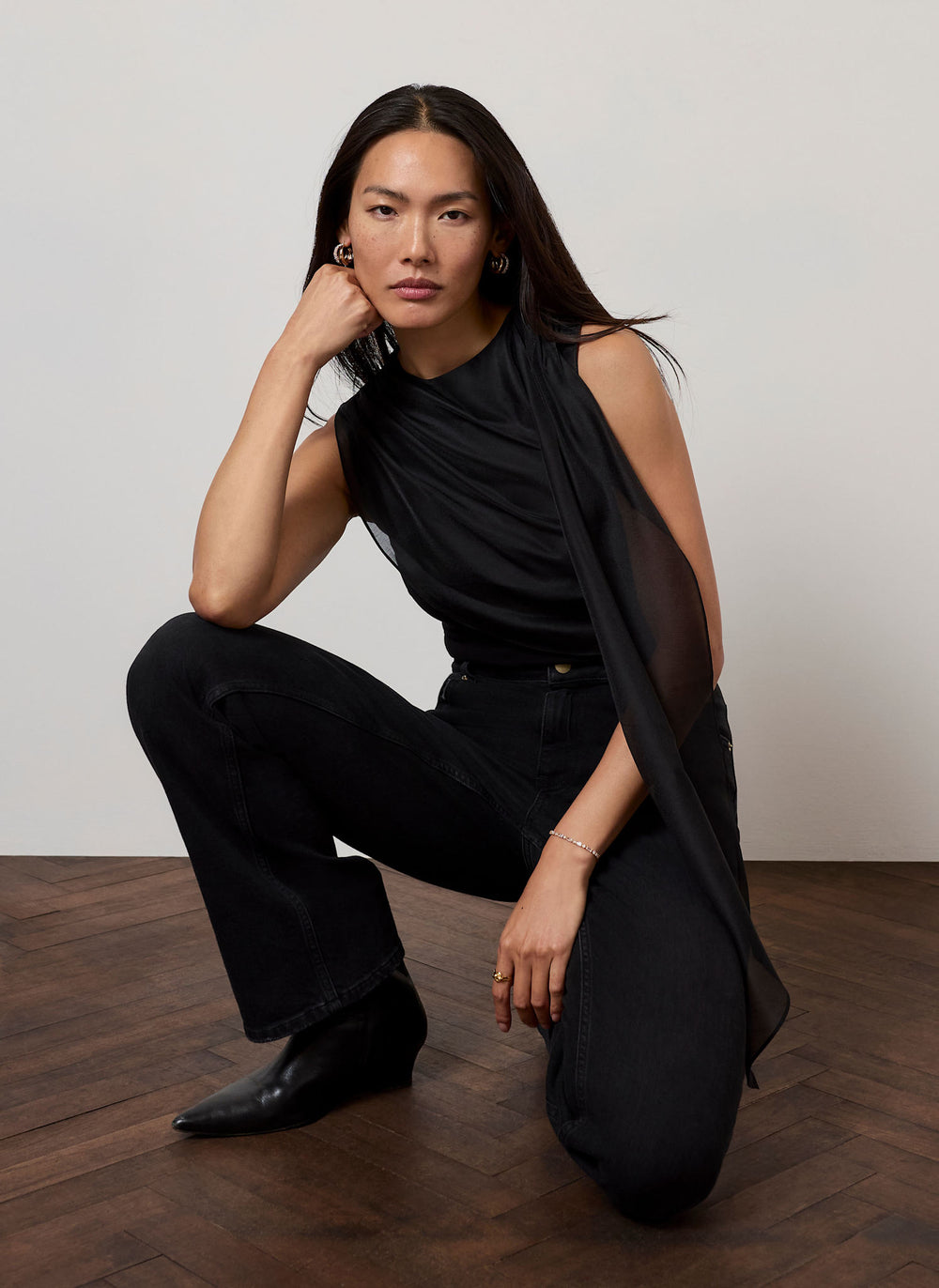 Black Draped Asymmetric Top