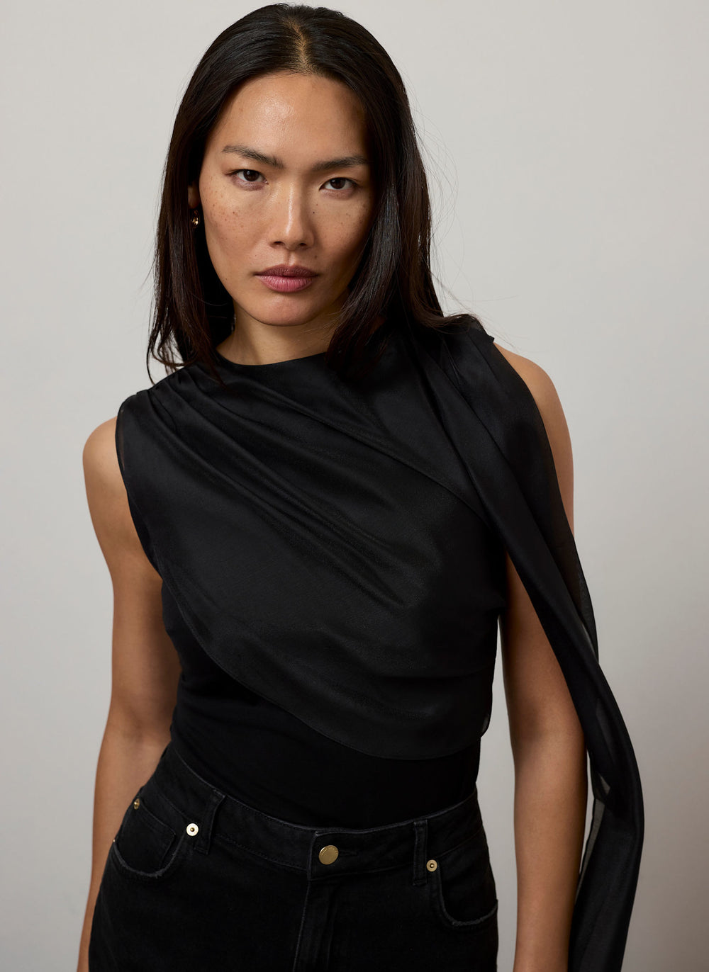 Black Draped Asymmetric Top