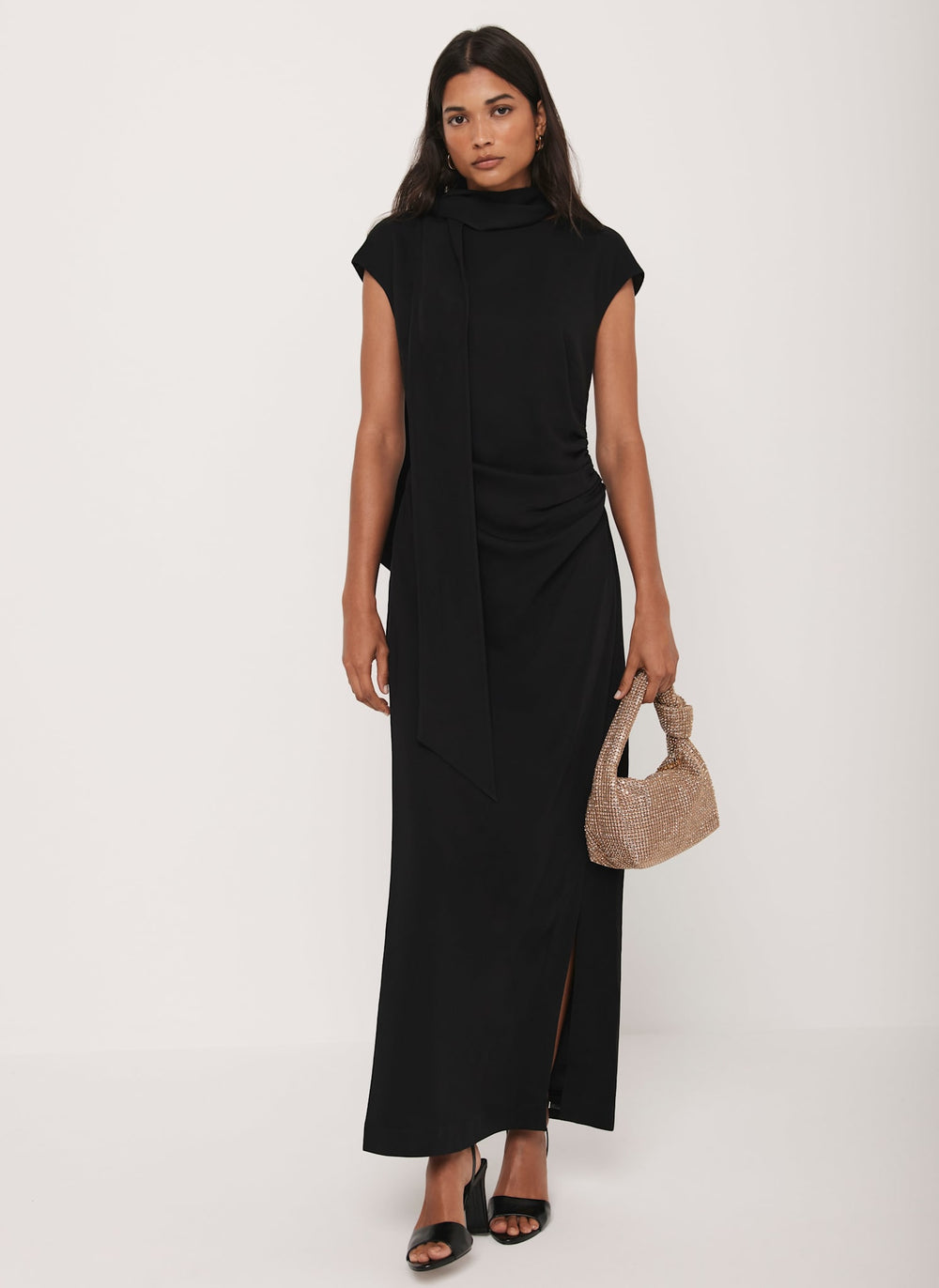 Black Scarf Detail Maxi Dress