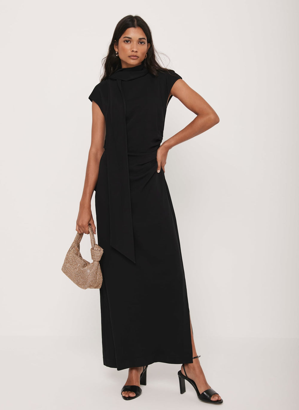 Black Scarf Detail Maxi Dress