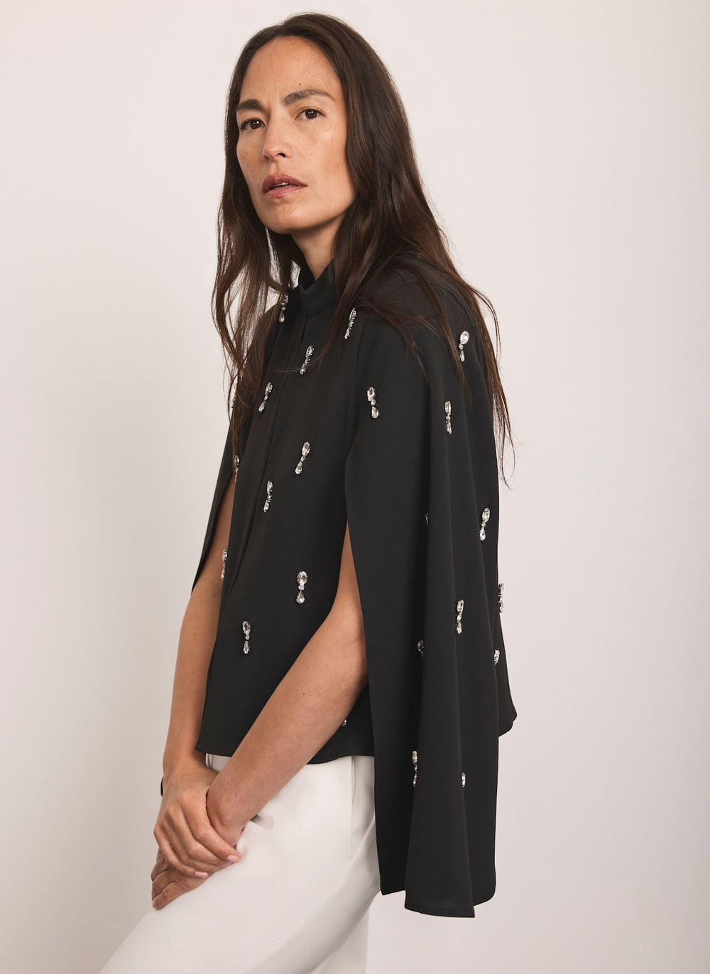 Black Embellished Cape Top