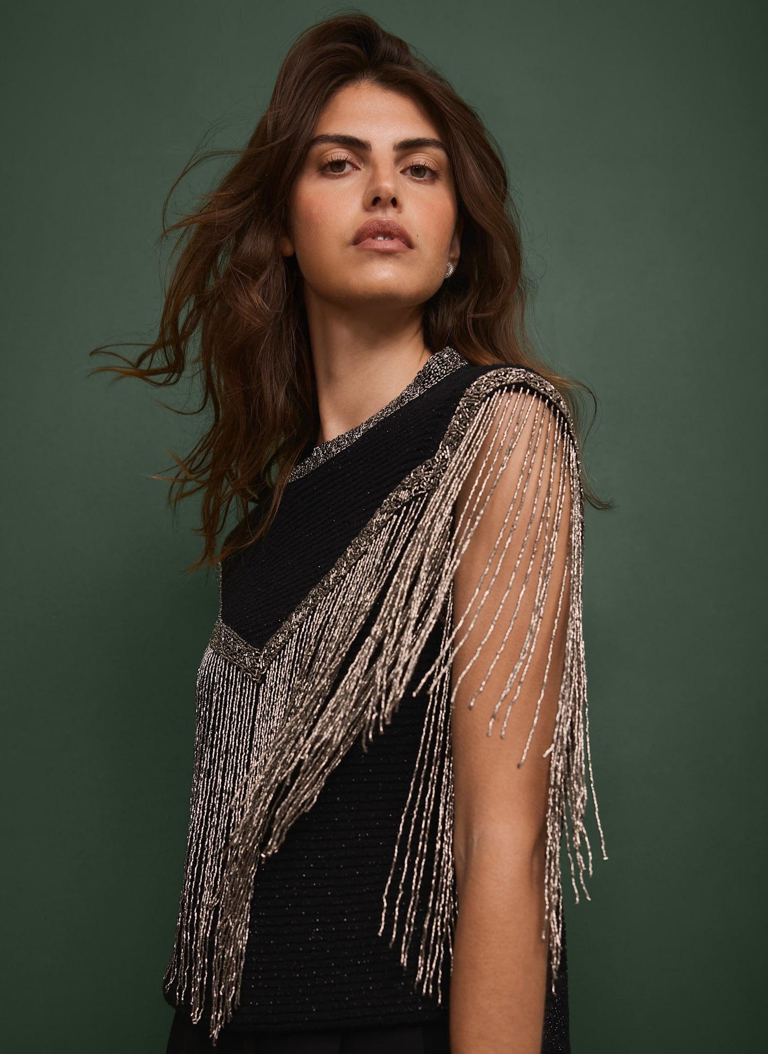 Black Embellished Fringe Detail Top – Mint Velvet