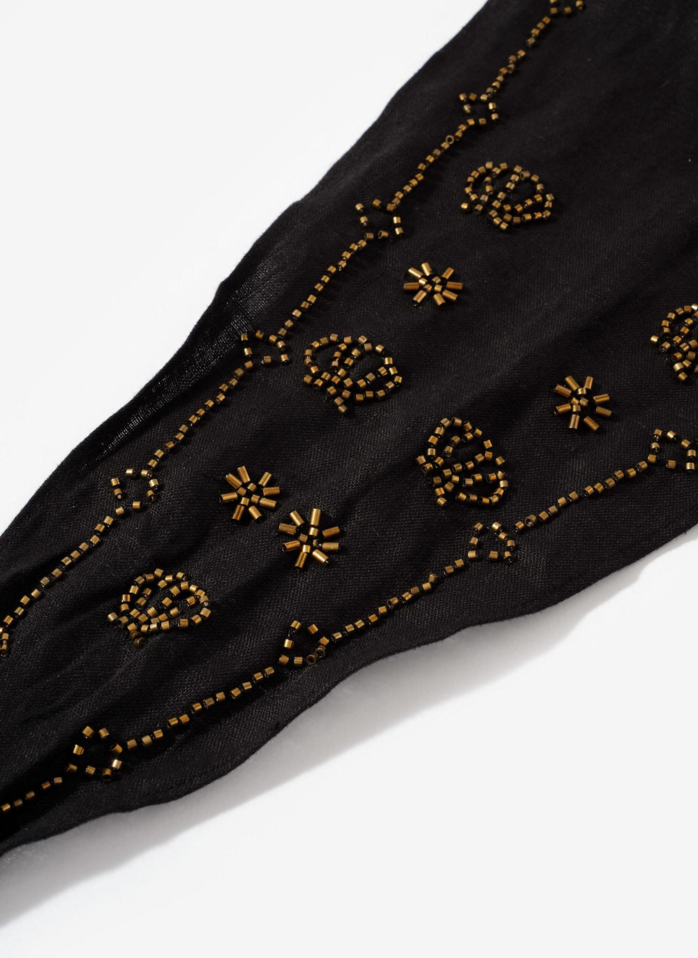 Black Linen Embellished Neck Scarf