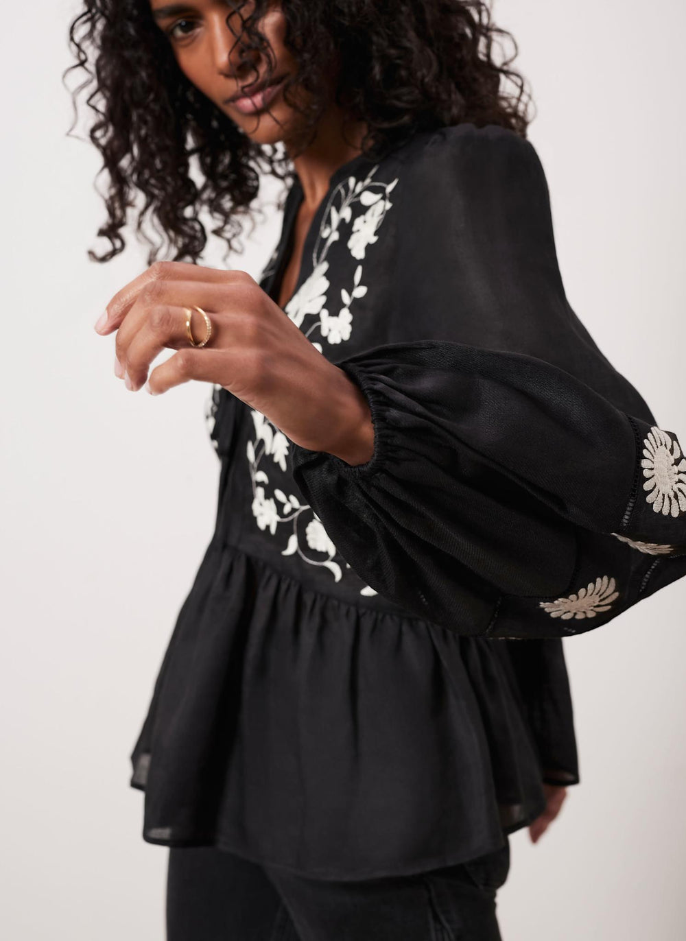Black Embroidered Detail Top