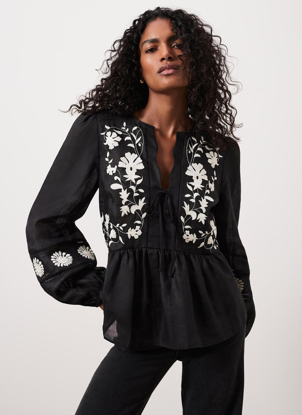 Black Embroidered Detail Top
