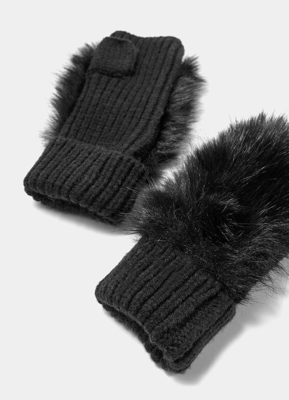 Black Faux Fur Fingerless Gloves