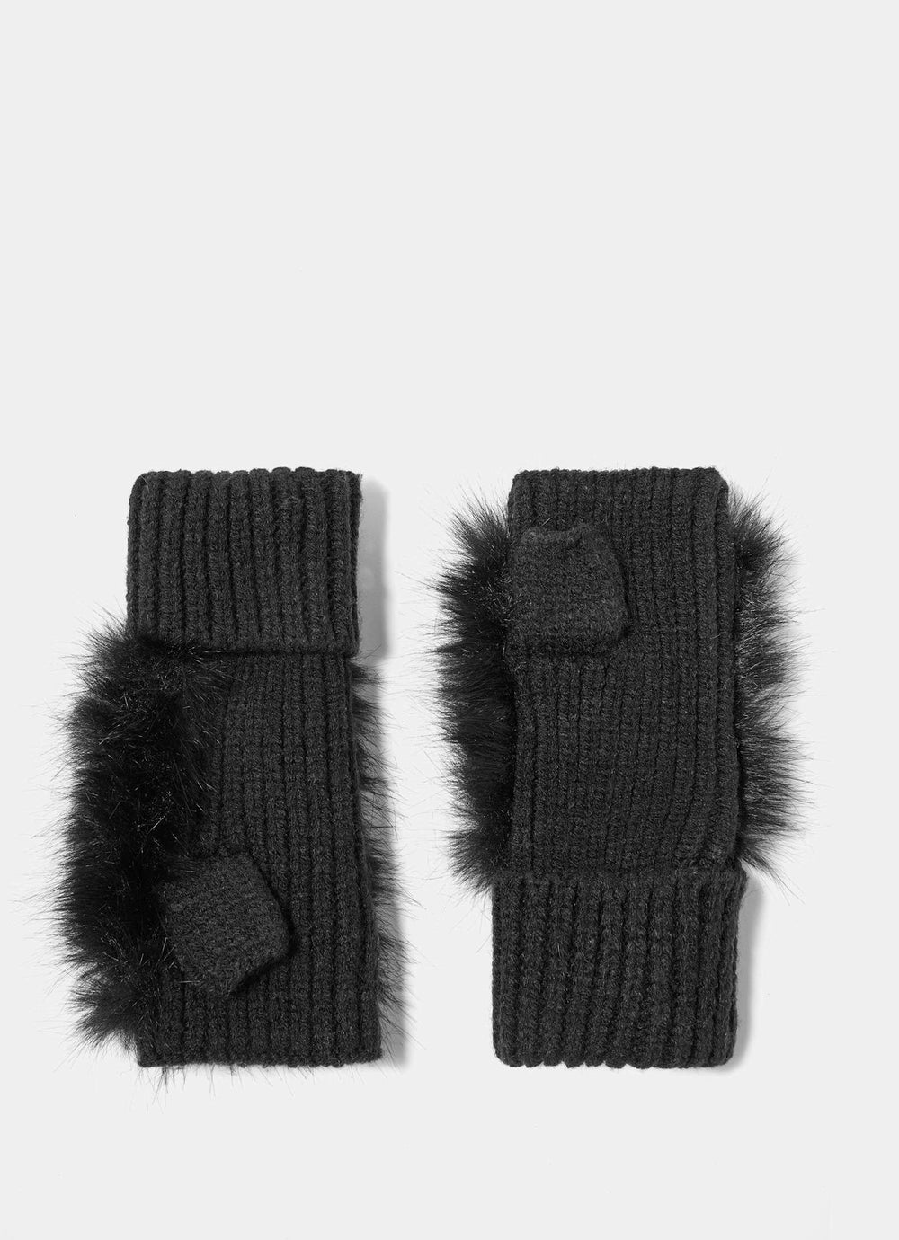Black Faux Fur Fingerless Gloves