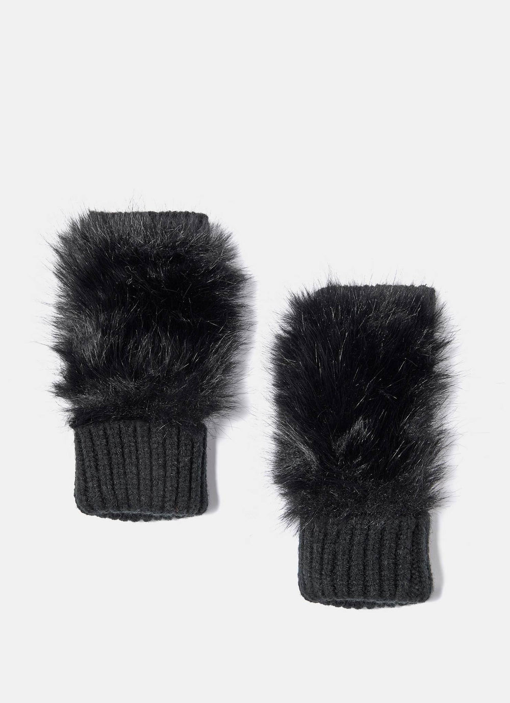 Black Faux Fur Fingerless Gloves