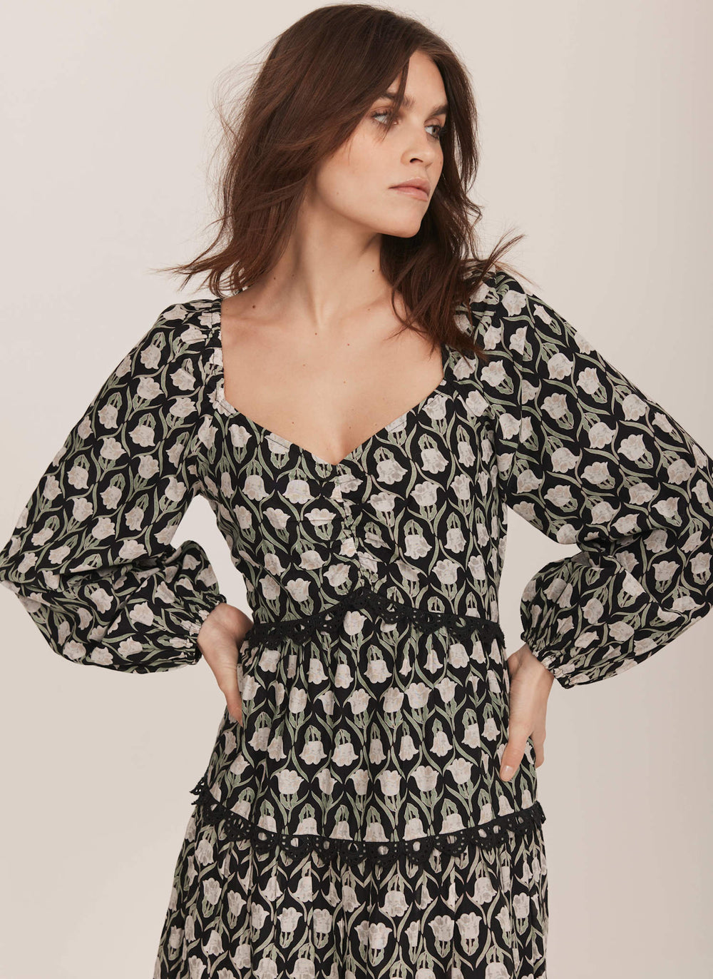 Black Floral Print Maxi Dress