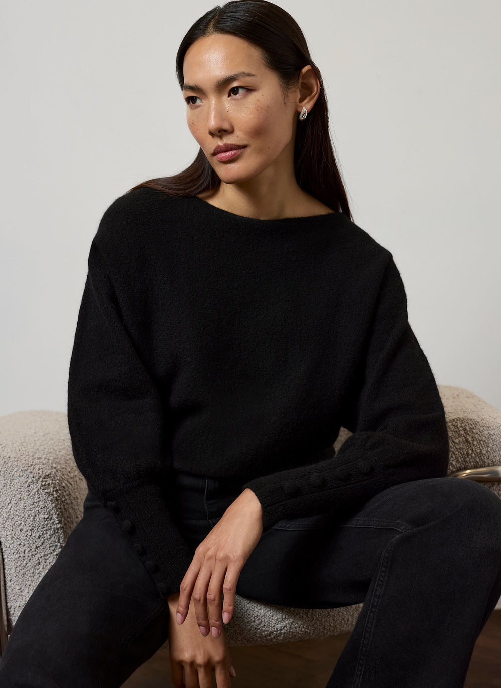 Black Batwing Sleeve Knit Jumper