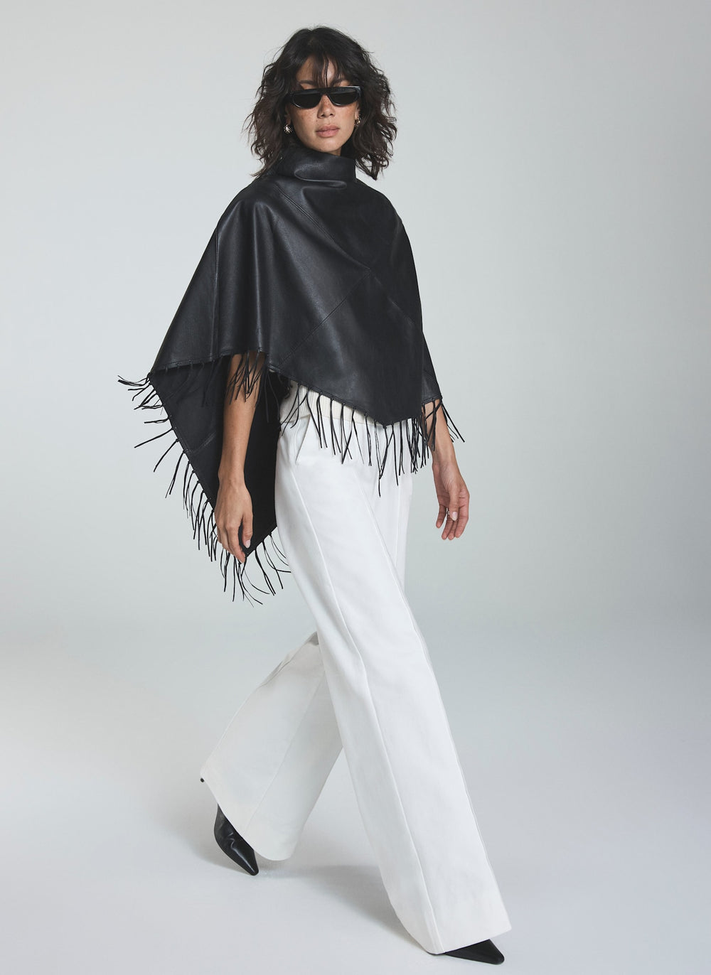 Black Leather Fringed Cape