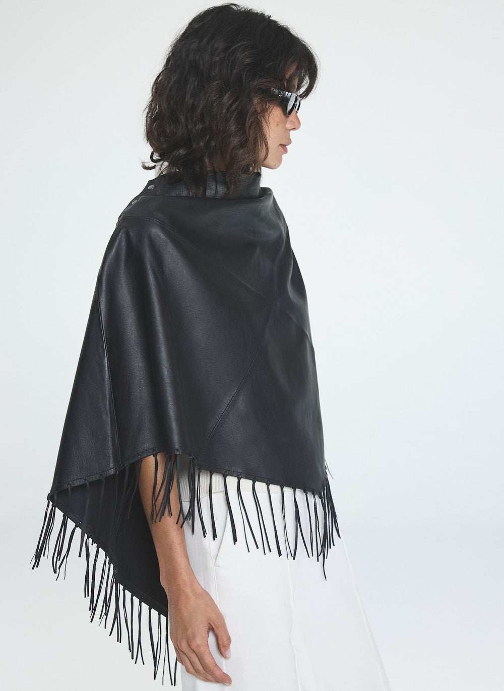 Black Leather Fringed Cape