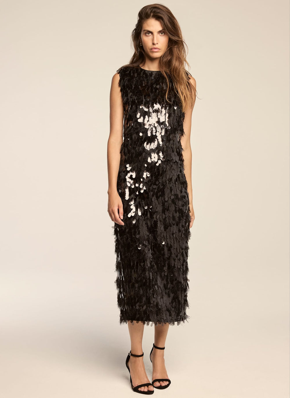 Black Sequin Textured Fringe Top