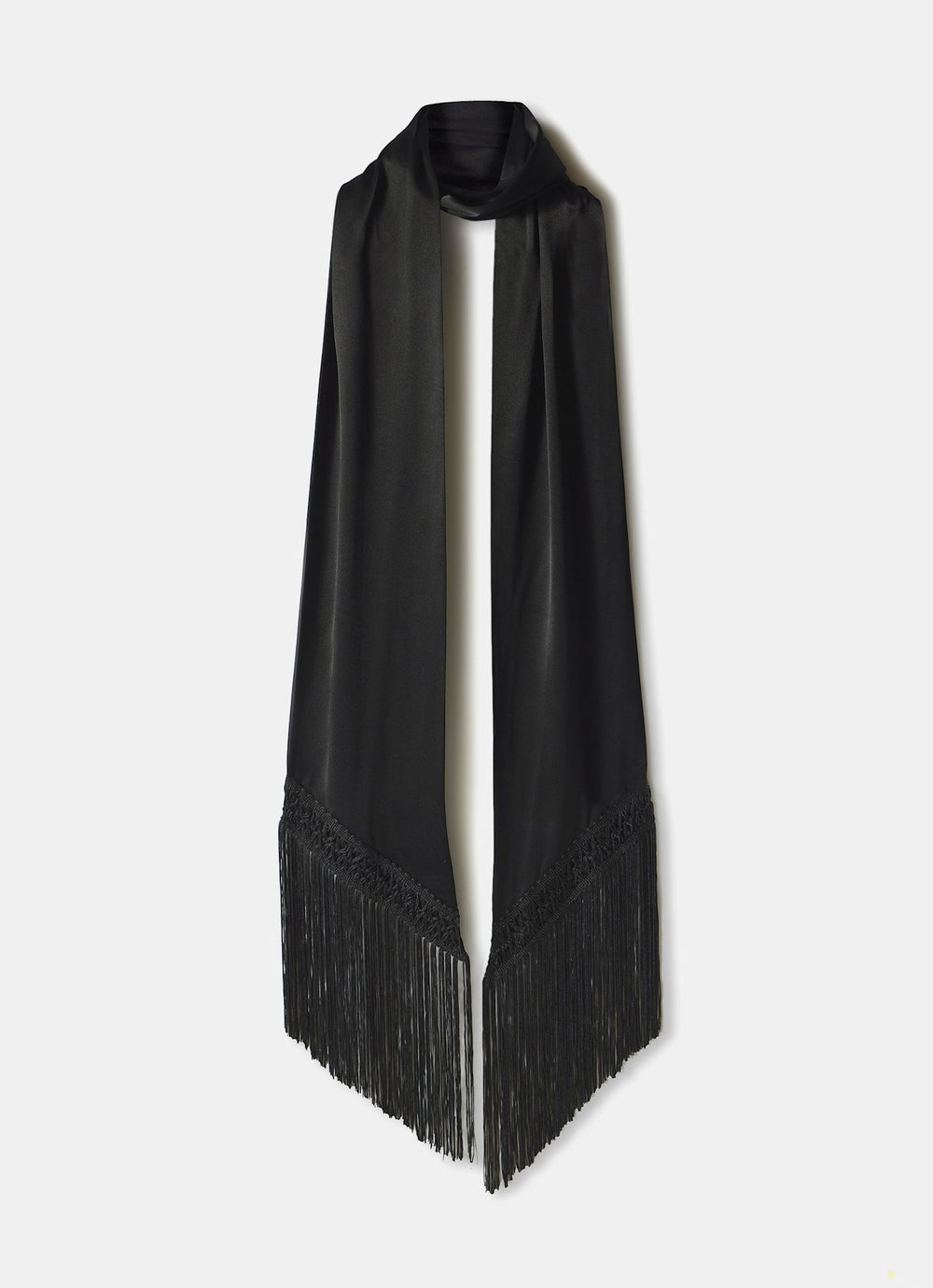 Black Satin Fringe Detail Skinny Scarf