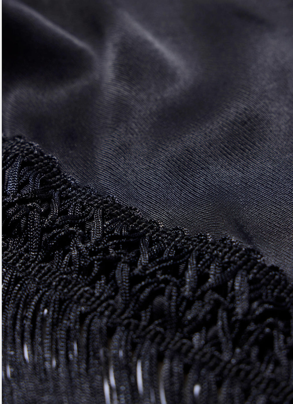 Black Satin Fringe Detail Skinny Scarf